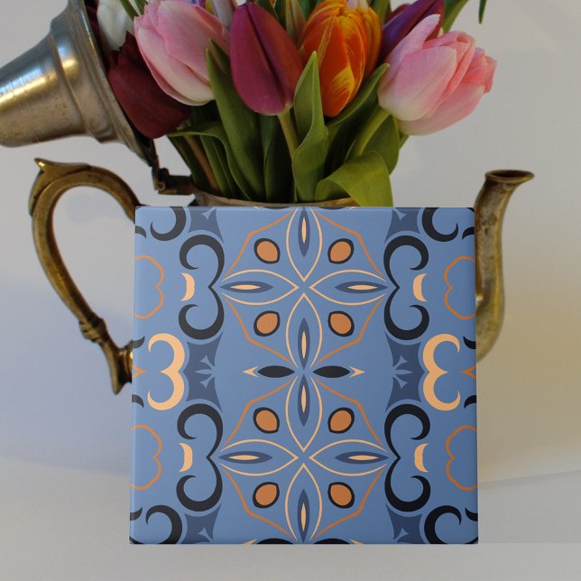 Carreau Motif de mosaïque ethnique de Bohême orange Indigo (Créateur téléchargé)