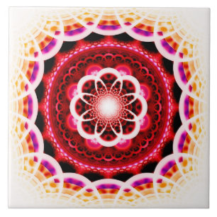 Carreau Motif de mosaïque fractale rouge