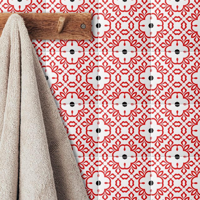 Carreau Motif de mosaïque géométrique blanc rouge et noir (Créateur téléchargé)