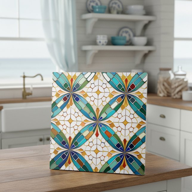 Carreau Motif de mosaïque géométrique n° 5 Turquoise blanc (Créateur téléchargé)