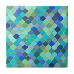 Carreau Motif de mosaïque marocaine bleu aqua