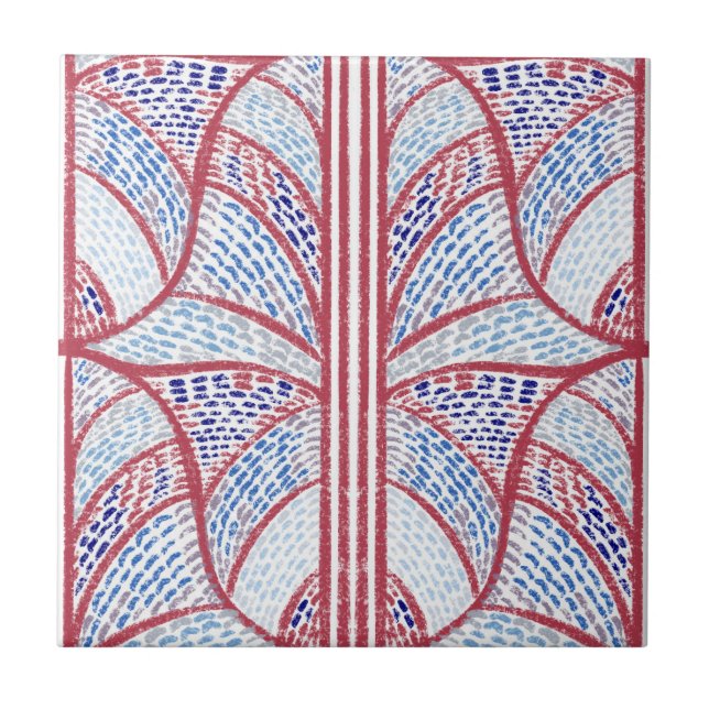 Carreau Motif de mosaïque rouge et bleu méditerranéen (Devant)