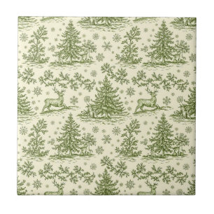 Carreau Motif de Noël Toile Verte Vintage Cerf