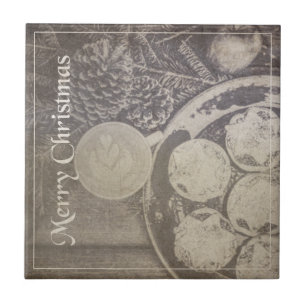 Carreau Motif de Noël vintage avec biscuits et café
