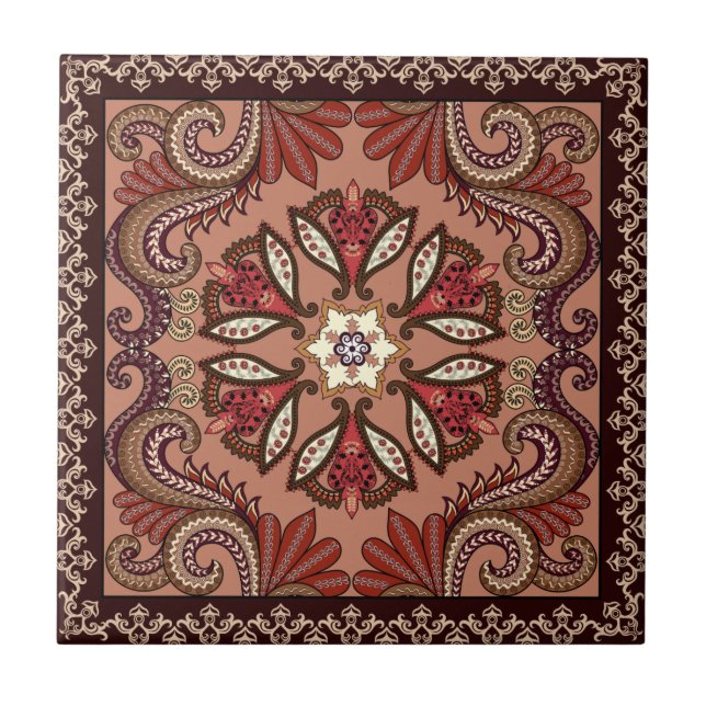 Carreau Motif de Paisley de Bourgogne et de brun (Devant)