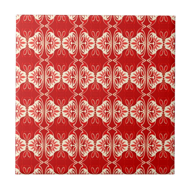 Carreau Motif de papier peint d'art déco - rouge et blanc (Devant)