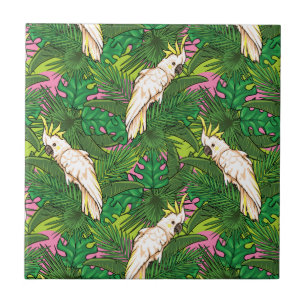 Carreau Motif de perroquets avec Feuilles de palme