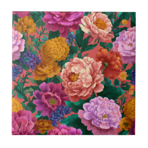Carreau Motif de pivoine colorée vintage