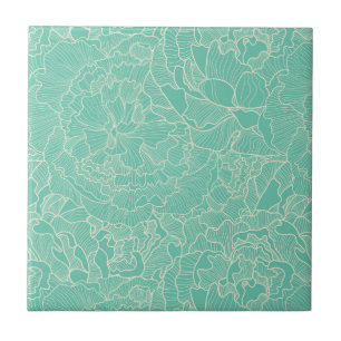 Carreau Motif de pivoine de turquoise