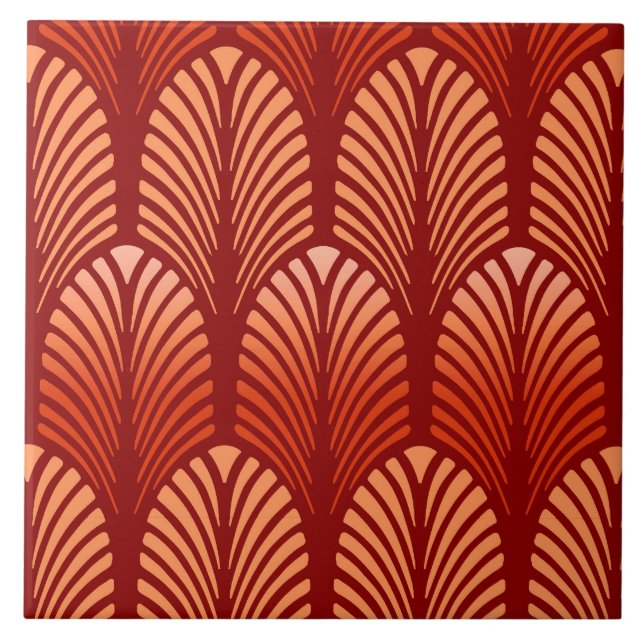 Carreau Motif de plume d'art déco, mandarine (Devant)