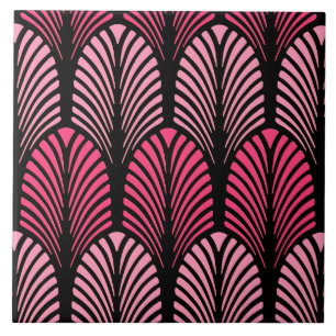 Carreau Motif de plume d'art déco, rose et noir fuchsia