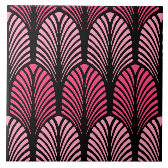 Carreau Motif de plume d'art déco, rose et noir fuchsia (Devant)