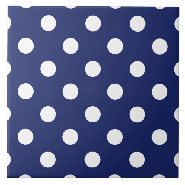 Carreau Motif de point de polka de bleu marine et de blanc (Devant)