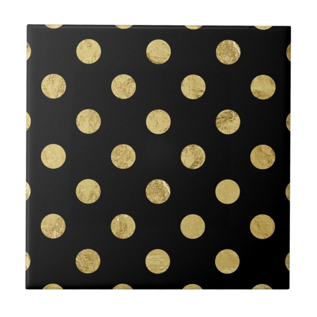 Carreau Motif de point élégant de polka de feuille d'or - (Devant)