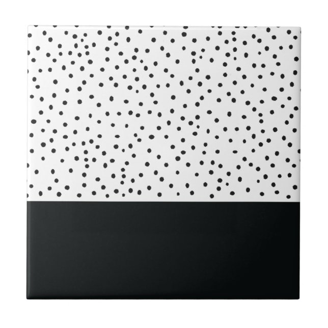 Carreau Motif de pois blanc noir moderne d'aquarelle (Devant)