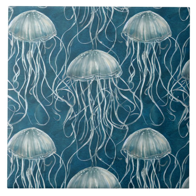 Carreau Motif de poisson marine bleu et blanc gelée (Devant)