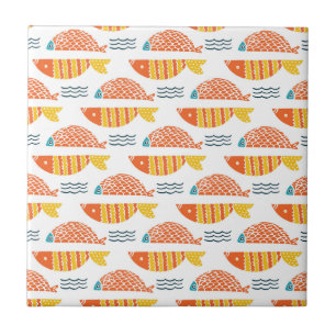 Carreau Motif de poissons de natation d'art populaire