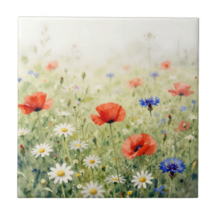 Carreau Motif de pré de coquelicot de marguerite de bleuet