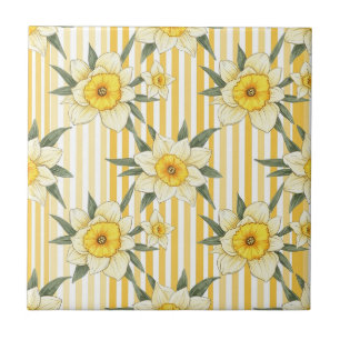 Carreau Motif de rayure florale de jonquille jaune ensolei