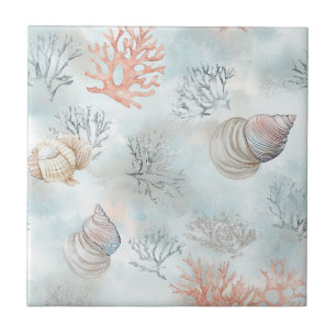 Carreau Motif de récifs coralliens et de vagues aqua