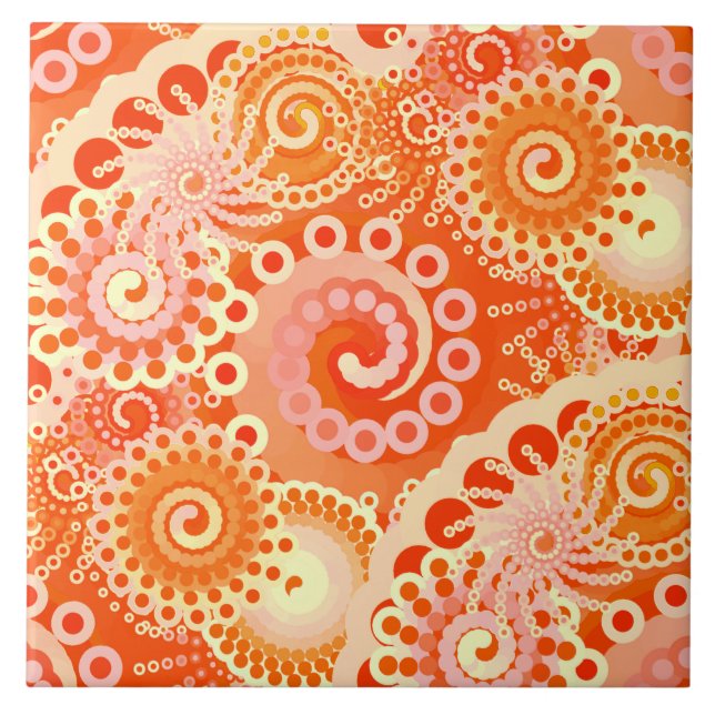 Carreau Motif de remous de fractale, nuances de l'orange (Devant)