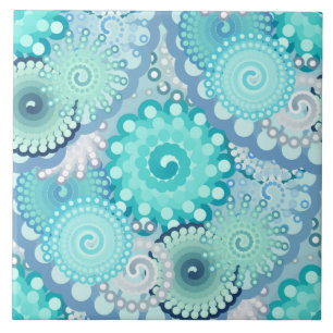 Carreau Motif de remous de fractale, turquoise, vert, bleu