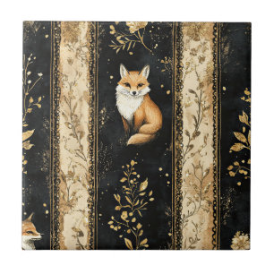 Carreau Motif de renard botanique noir et or de luxe