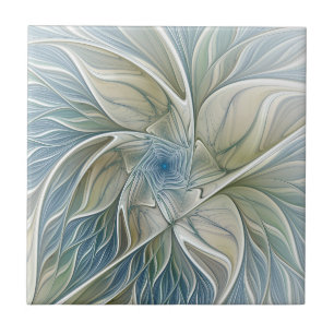 Carreau Motif de rêve floral Abstrait Bleu Kaki Fractal