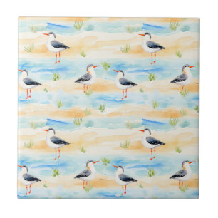 Carreau Motif de rivage de bécasseau côtier (7)