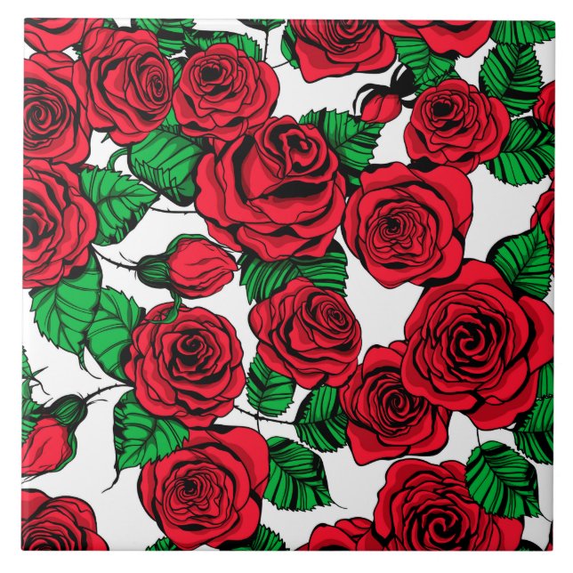 Carreau Motif de roses rouges (Devant)