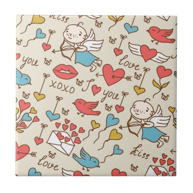 Carreau Motif de Saint-Valentin avec le cupidon (Devant)