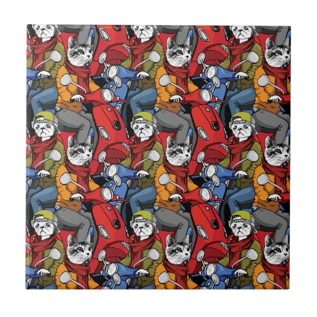 Carreau Motif de scooter de chats et de chiens (Devant)
