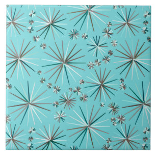 Carreau Motif de Spoutnik de la moitié du siècle, bleu d