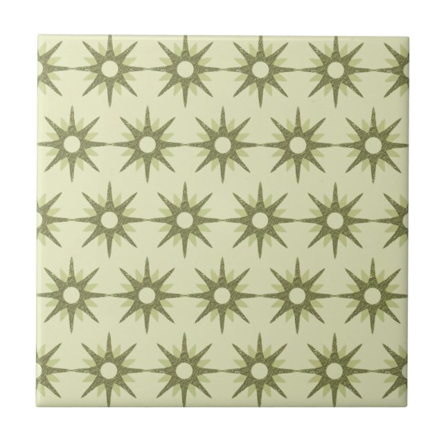 Carreau Motif de Starburst vert moderne du milieu du siècl (Devant)