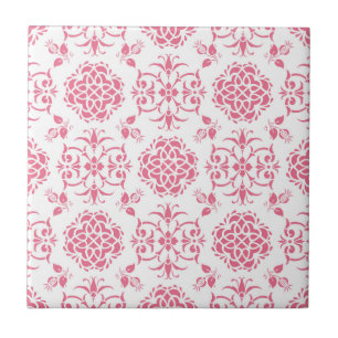 Carreau Motif de style rose et blanc à fleurs Damas