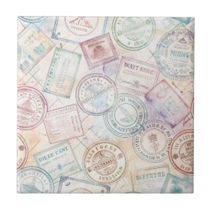 Carreau Motif de tampon de voyage du monde vintage (8)