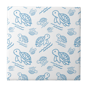 Carreau Motif de tatouage nautique de tortue de mer mignon