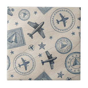 Carreau Motif de timbre de passeport d'aviation vintage (1