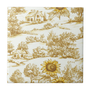 Carreau Motif de toile botanique de tournesol doré vintage