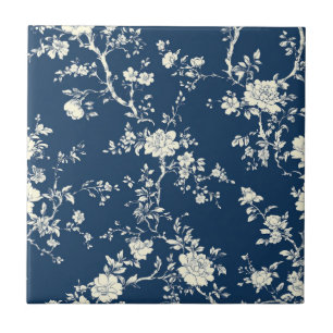 Carreau Motif de toile florale vintage bleu (12)