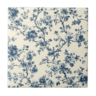 Carreau Motif de toile florale vintage bleu (2)
