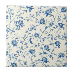 Carreau Motif de toile florale vintage bleu (3)