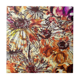 Carreau Motif de tournesol barbouillé de peinture abstrait