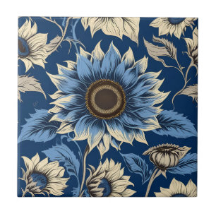 Carreau Motif de tournesol bleu vintage