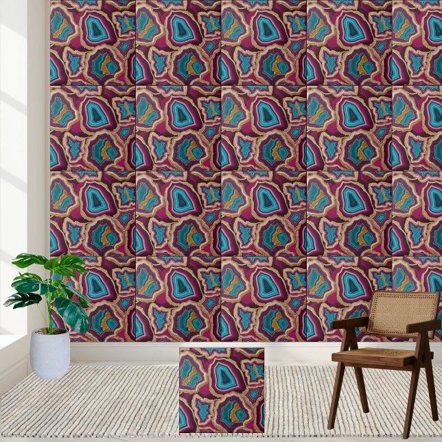 Carreau Motif de tranche d'agate de géoode dynamiq (Vibrant Geode Agate Slice Pattern Tile)