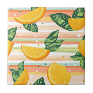 Carreau Motif de tranche orange avec Feuilles verts sur Pa