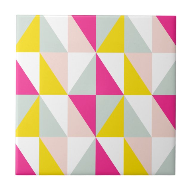 Carreau Motif de triangles géométriques rose et jaune (Devant)