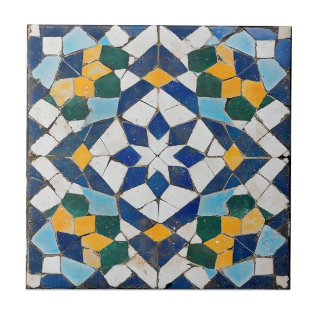 Carreau Motif de tuiles bleues complexes (Devant)
