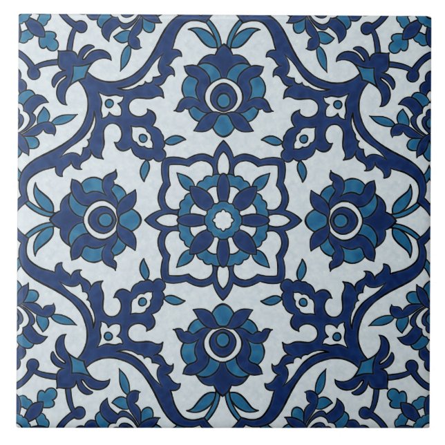 Carreau Motif de tuiles florales Azulejos bleu-portugais (Devant)