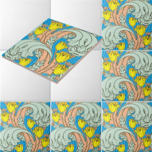 Carreau Motif de tulipe Art nouveau vintage